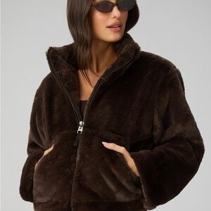 Fabletics Dark Brown Faux-Fur Teddy Jacket